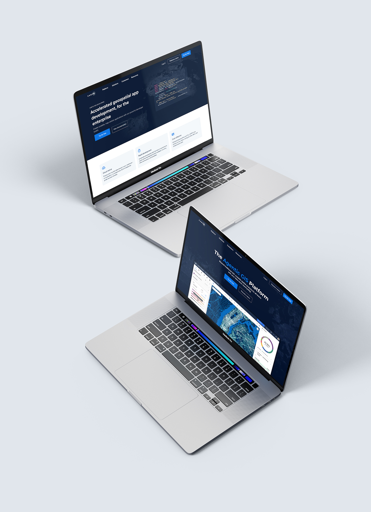 CARTO website redesign displayed on two laptop mockups